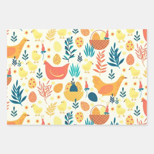 Happy Easter Cute Chicken Inpakpapier Vel (Voorkant)