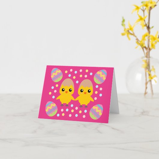 Happy Easter Cute Chicken Kaart (Gele Bloem)