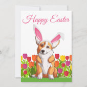 Happy Easter Cute Corgi Bunny Floral Custom Kaart (Voorkant)