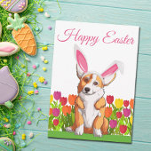 Happy Easter Cute Corgi Bunny Floral Custom Kaart