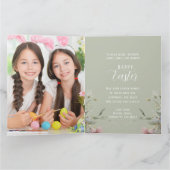 Happy Easter Cute Floral Bunny Rabbit Foto Kaart (Binnen)