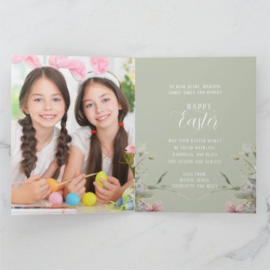 Happy Easter Cute Floral Bunny Rabbit Foto Kaart (Binnen)