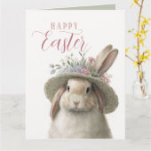 Happy Easter Cute Floral Bunny Rabbit Foto Kaart (Gele Bloem)