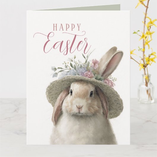 Happy Easter Cute Floral Bunny Rabbit Foto Kaart (Gele Bloem)