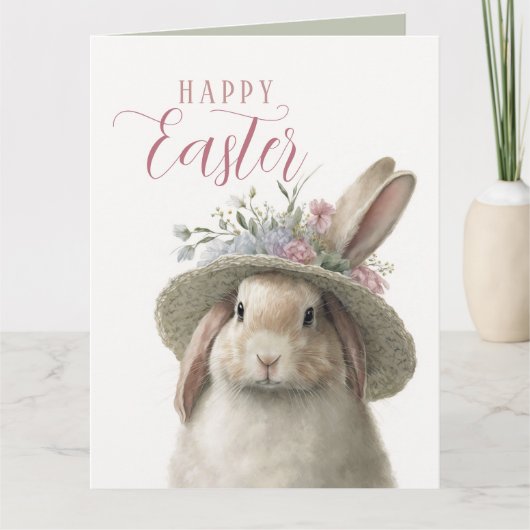 Happy Easter Cute Floral Bunny Rabbit Foto Kaart (Voorkant)