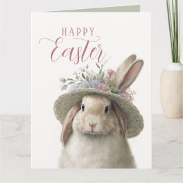 Happy Easter Cute Floral Bunny Rabbit Foto Kaart