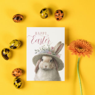 Happy Easter Cute Floral Bunny Rabbit Foto Kaart
