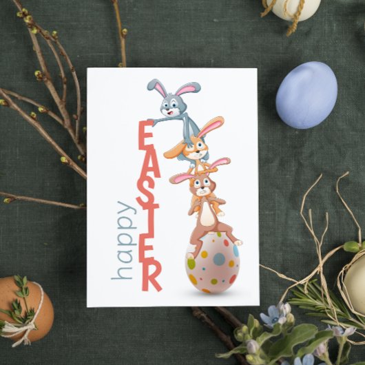 Happy Easter Cute Funny Modern Bunny Rabbit Egg Kaart