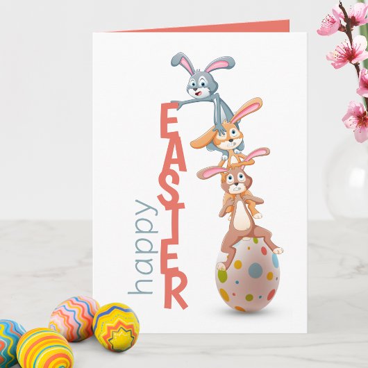 Happy Easter Cute Funny Modern Bunny Rabbit Egg Kaart