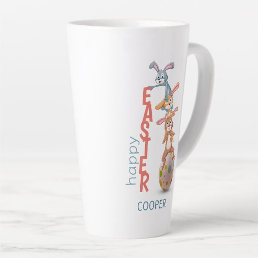 Happy Easter Cute Funny Modern Bunny Rabbit Egg Latte Mok (Rechterhoek)