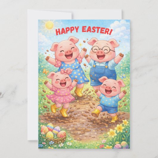 Happy Easter Cute Funny Pigs Spring Holiday Feestdagenkaart (Voorkant)