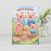 Happy Easter Cute Funny Pigs Spring Holiday Feestdagenkaart (Staand voorkant)