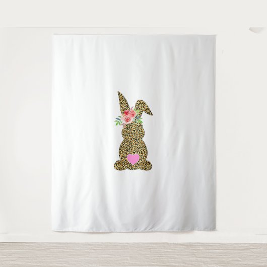 Happy Easter Cute Leopard Bunny Rabbit Wandkleed (Voorkant)