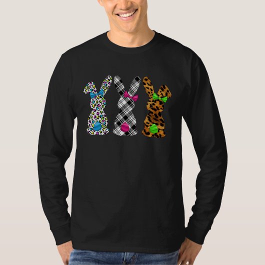 Happy Easter Cute Leopard Plaid Bunny Rabbit T-shirt (Voorkant)