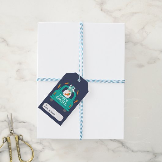 Happy Easter Cute Modern Gnome Truck Name Cadeaulabel (Met Touw)