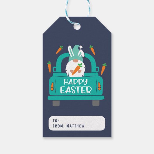 Happy Easter Cute Modern Gnome Truck Name Cadeaulabel (Voorkant)