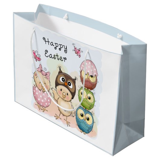 Happy Easter Cute Owl Blue | FEESTDAGEN Groot Cadeauzakje (Achterkant Gekanteld)