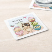 Happy Easter Cute Owl | FEESTDAGEN Kartonnen Onderzetters (Schuin)