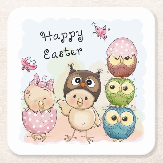 Happy Easter Cute Owl | FEESTDAGEN Kartonnen Onderzetters (Voorkant)