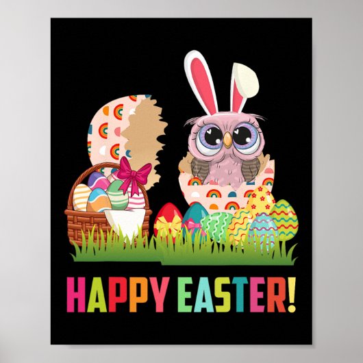 Happy Easter Cute Owl Wearing Bunny Ear Owl Lover Poster (Voorkant)