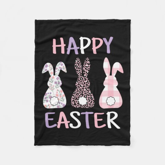 Happy Easter Cute Pink Leopard Plaid Flower Bunny Fleece Deken (Voorkant)