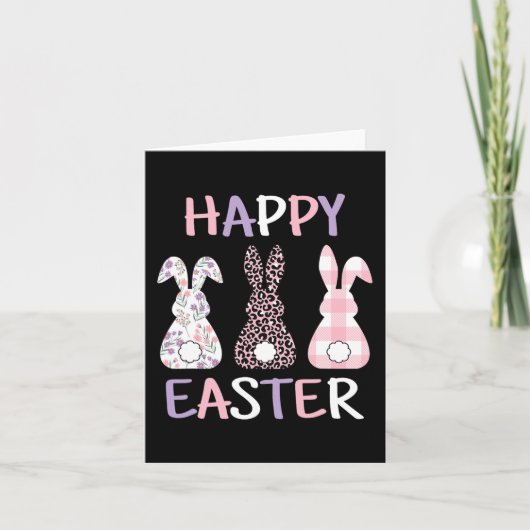 Happy Easter Cute Pink Leopard Plaid Flower Bunny Kaart (Voorkant)