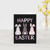 Happy Easter Cute Pink Leopard Plaid Flower Bunny Kaart (Gele Bloem)
