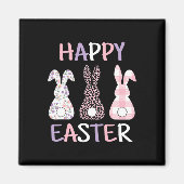 Happy Easter Cute Pink Leopard Plaid Flower Bunny Magneet (Voorkant)