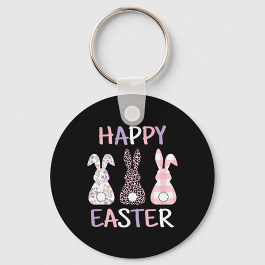 Happy Easter Cute Pink Leopard Plaid Flower Bunny Sleutelhanger (Voorkant)