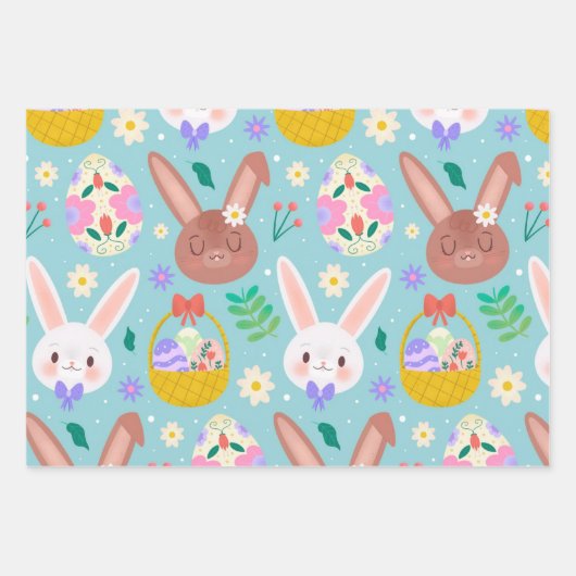 Happy Easter Cute Rabbits Inpakpapier Vel (Voorkant 3)