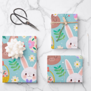 Happy Easter Cute Rabbits Inpakpapier Vel