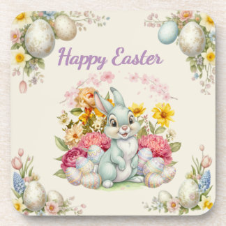 Happy Easter Cute Water Color bunny  Bier Onderzetter