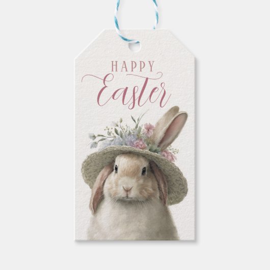 Happy Easter Cute Waterverf Floral Bunny Rabbit Cadeaulabel (Voorkant)