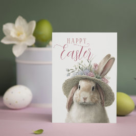 Happy Easter Cute Waterverf Floral Bunny Rabbit Kaart