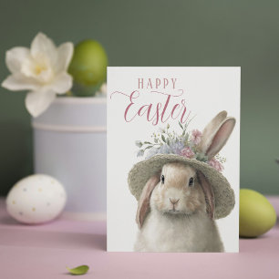 Happy Easter Cute Waterverf Floral Bunny Rabbit Kaart
