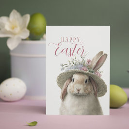 Happy Easter Cute Waterverf Floral Bunny Rabbit Kaart
