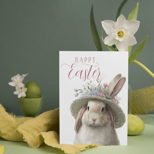 Happy Easter Cute Waterverf Floral Bunny Rabbit Kaart