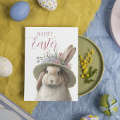 Happy Easter Cute Waterverf Floral Bunny Rabbit Kaart