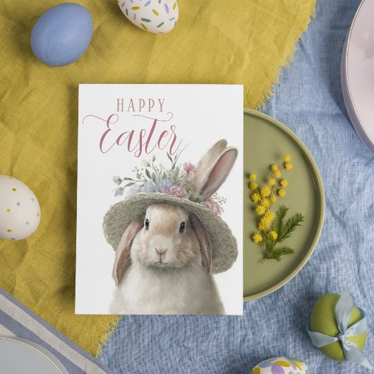 Happy Easter Cute Waterverf Floral Bunny Rabbit Kaart