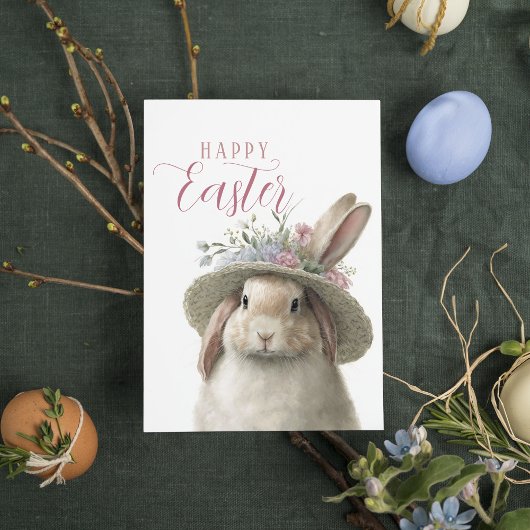 Happy Easter Cute Waterverf Floral Bunny Rabbit Kaart