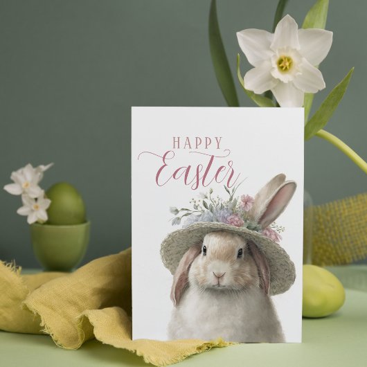 Happy Easter Cute Waterverf Floral Bunny Rabbit Kaart