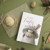 Happy Easter Cute Waterverf Floral Bunny Rabbit Kaart