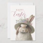 Happy Easter Cute Waterverf Floral Bunny Rabbit Kaart (Voorkant)