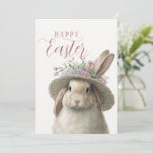 Happy Easter Cute Waterverf Floral Bunny Rabbit Kaart (Staand voorkant)