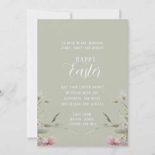 Happy Easter Cute Waterverf Floral Bunny Rabbit Kaart (Achterkant)