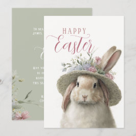 Happy Easter Cute Waterverf Floral Bunny Rabbit Kaart