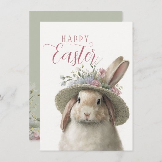 Happy Easter Cute Waterverf Floral Bunny Rabbit Kaart (Voorkant / Achterkant)
