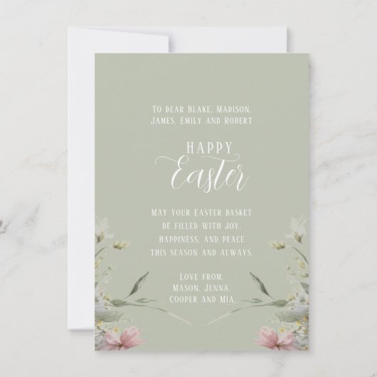 Happy Easter Cute Waterverf Floral Bunny Rabbit Kaart (Achterkant)