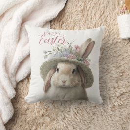 Happy Easter Cute Waterverf Floral Bunny Rabbit Kussen