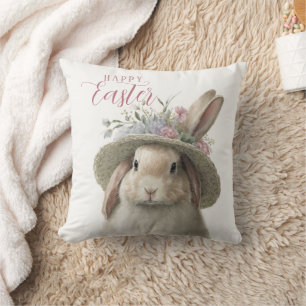 Happy Easter Cute Waterverf Floral Bunny Rabbit Kussen